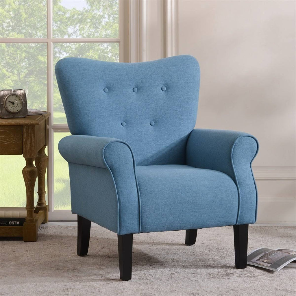 Blue Wing Back Accent Chair with Wooden Legs A863