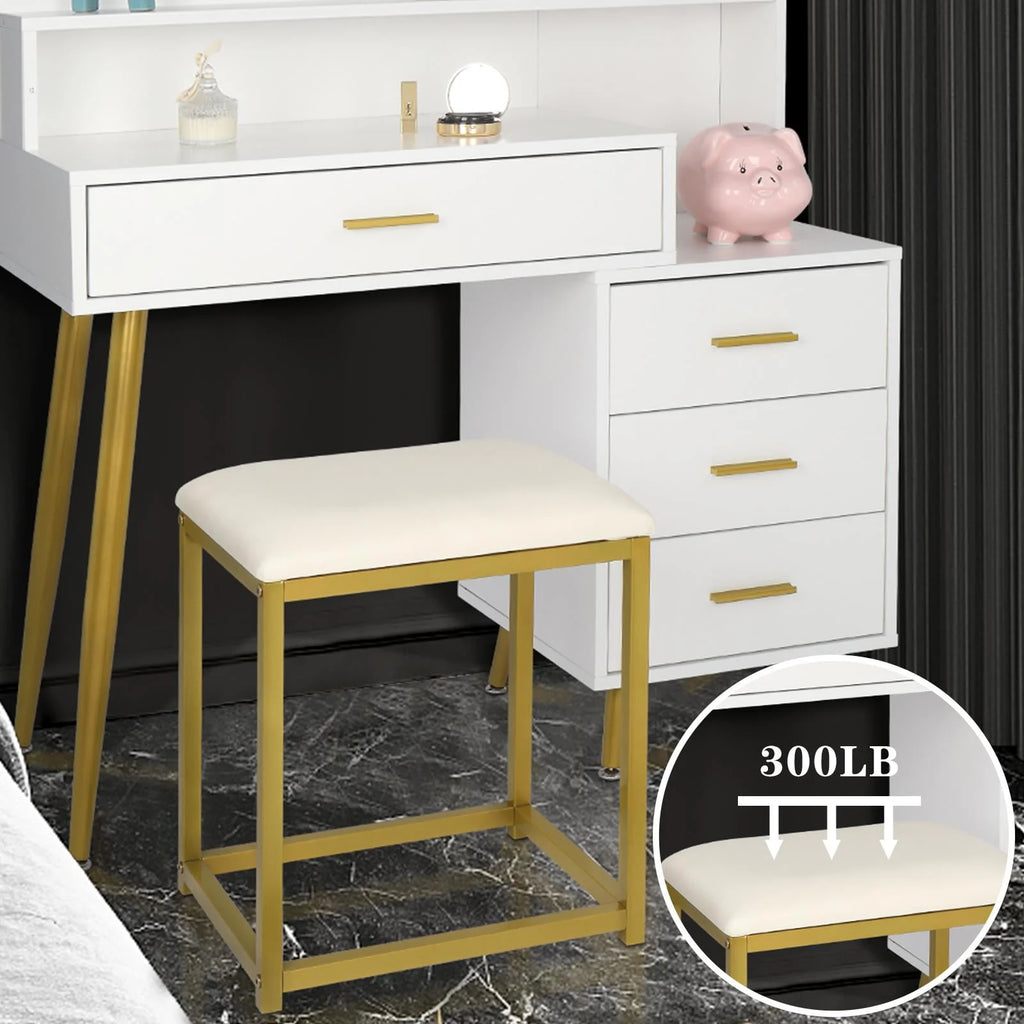White Vanity Table Set with Lighted Mirror and 4 Drawers J4504