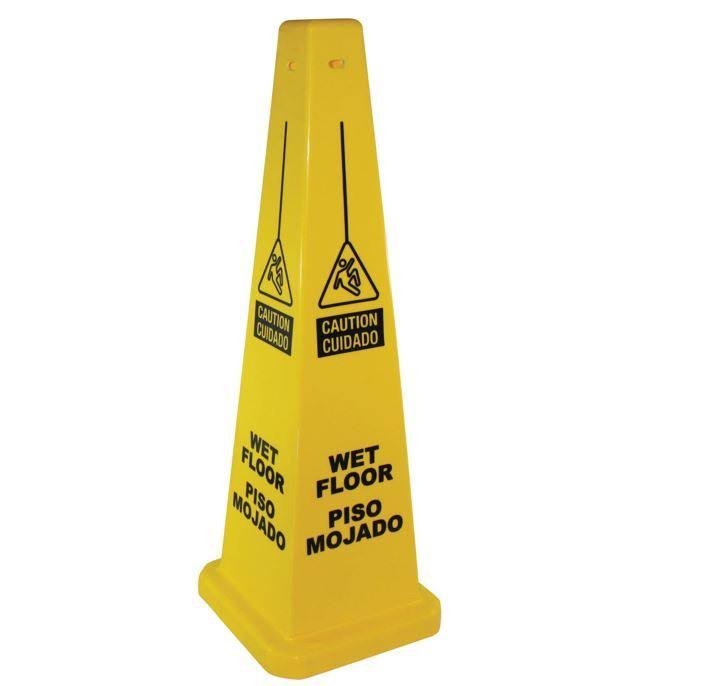 CAUTION Wet Floor Sign, Four Sided, Spanish/English, 36x22, Pkg QTY 5 K959