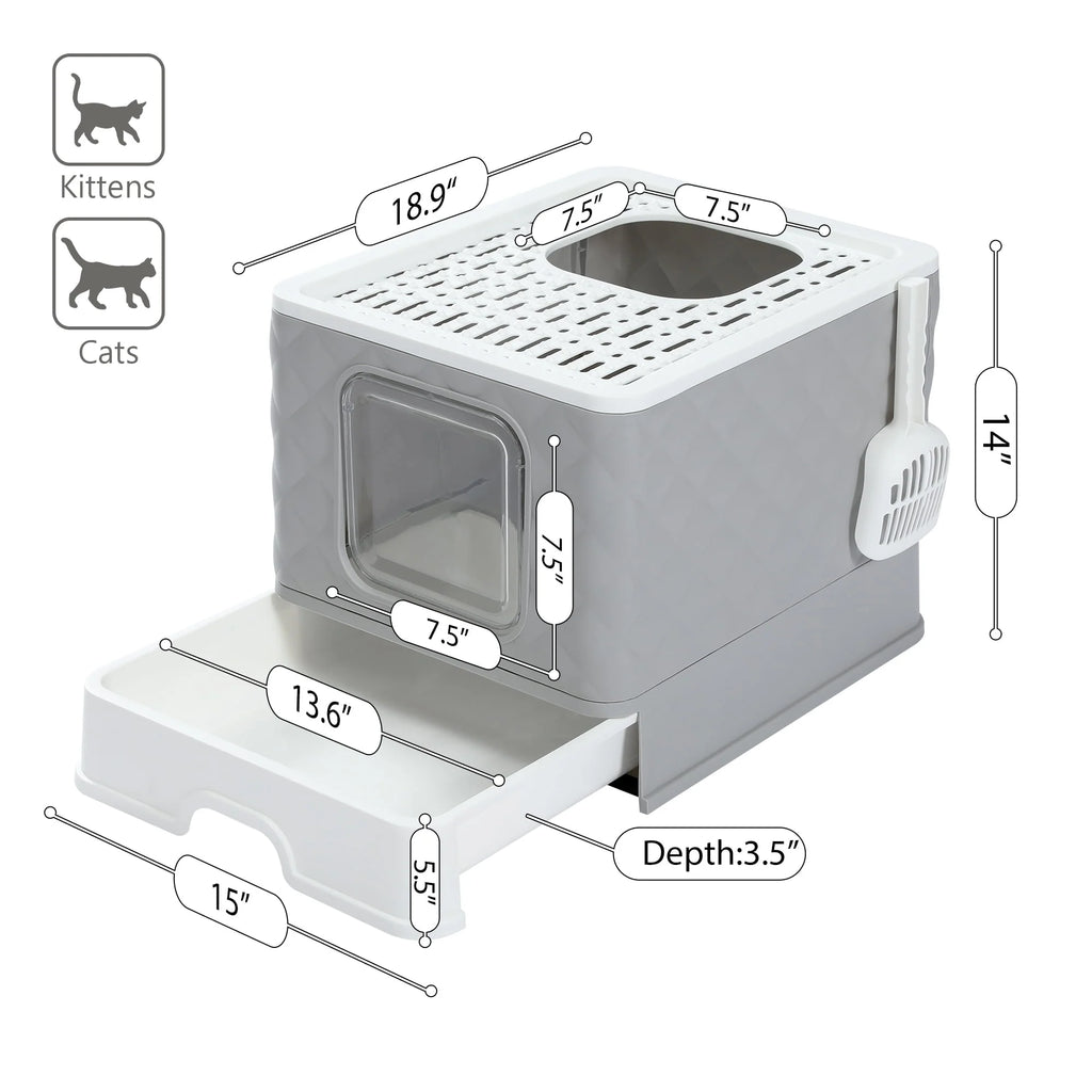 Enclosed Cat Litter Box with Lid Drawer Type Gray D15651