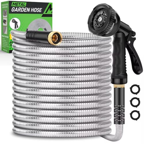 50ft Heavy Duty Stainless Steel Garden Hose with 10 Nozzles G17231