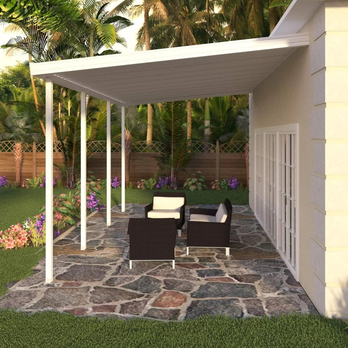 White Aluminum Patio Cover with 4 Posts F614
