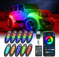 10 Pods RGB Rock Lights for Trucks, Multicolor Chasing Neon Underglow Lights Kits with APP/Remote Control & Music Mode, Waterproof IP68 Pack of 2 V566836