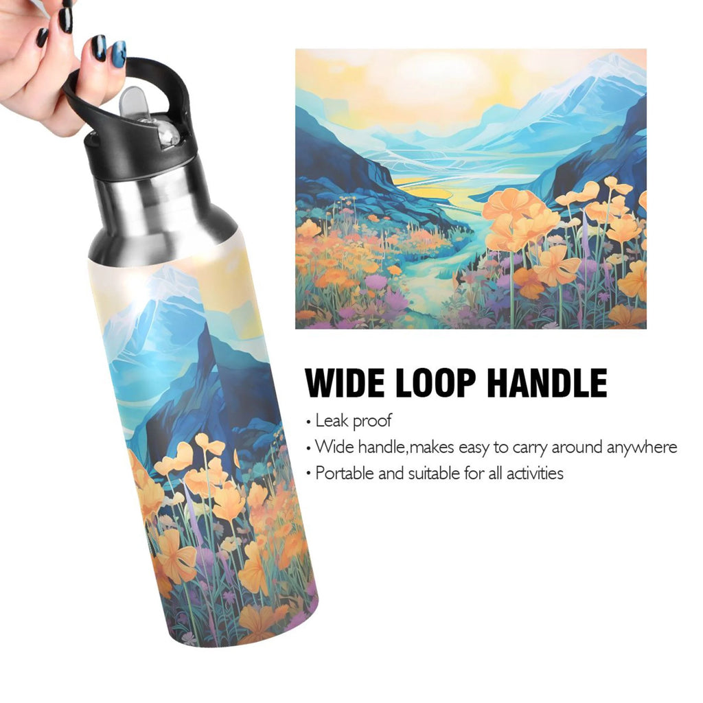 Blue Stainless Steel Insulated Water Bottle with Straw Lid I1294
