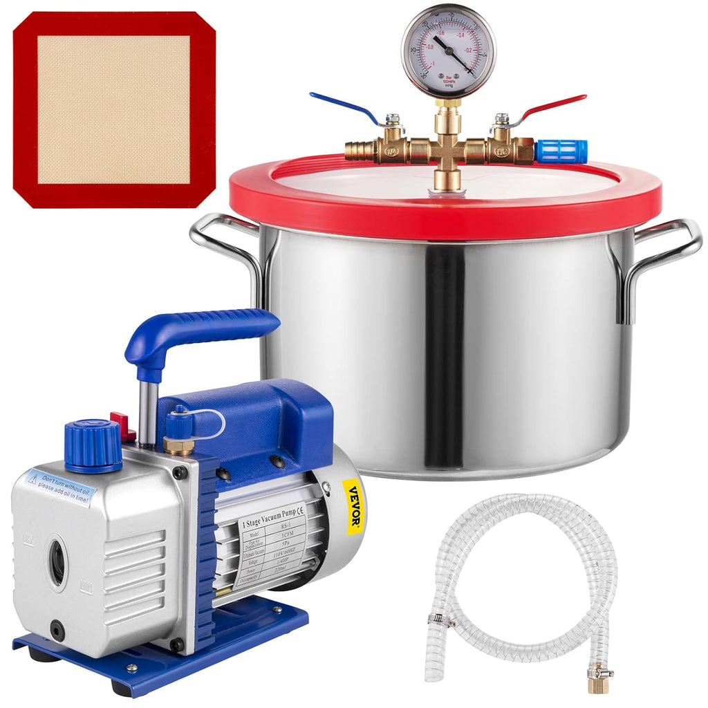 3CFM Single Stage 1/4HP Vacuum Pump with 1 Gallon Vacuum Degassing Chamber M643409