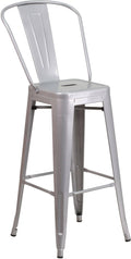 High Back Metal Bistro Bar Stool, Silver, 30" B5142