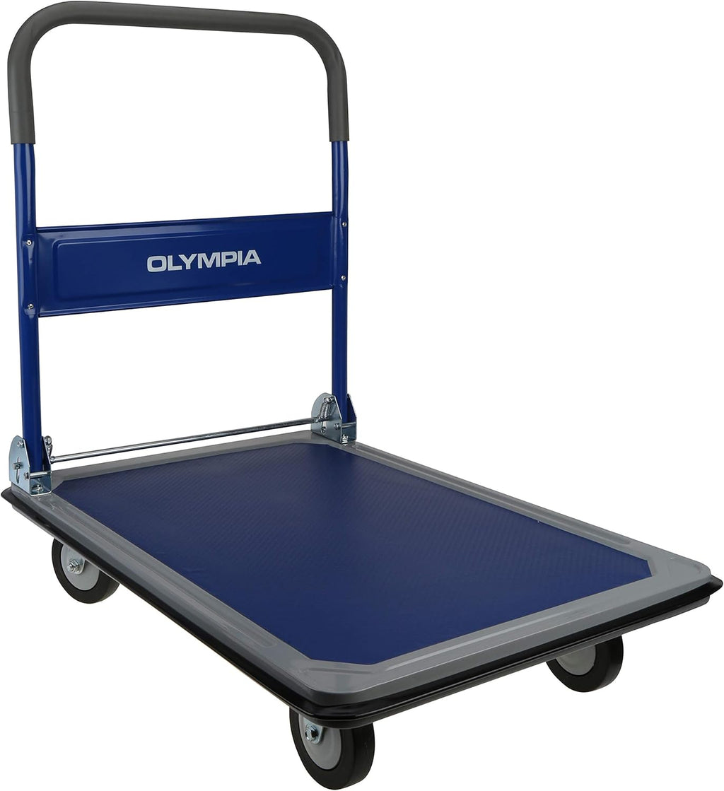 Folding & Rolling Flatbed Cart, Olive Green with Blue Bumper, 600 Lb. Load Capacity, Pack of 2 P770787