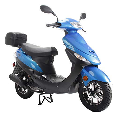 50 Gas Moped with 10" Aluminum Wheels, Rear Trunk, Electric/Kick Start, Black P288812