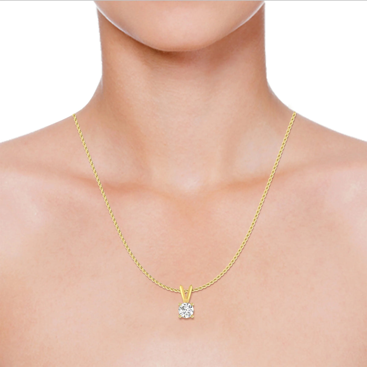 10K Yellow Gold Diamond Solitaire Pendant Necklace J16626