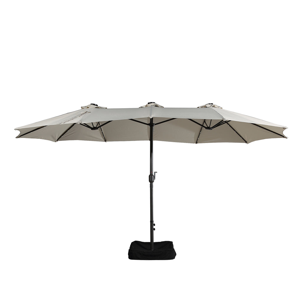 15ft Outdoor Solar Umbrella with 36 LED Patio Double-Sided Umbrella with Crank, Air-Vented Canopy, Base Included (Beige) E775649