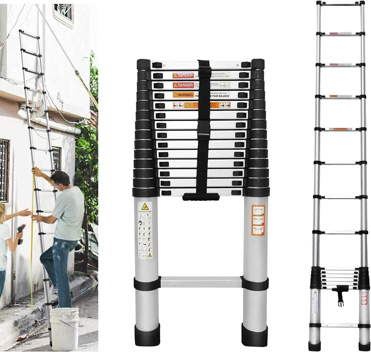 Telescoping Ladder 14FT Aluminum Folding Ladder 330lb Capacity N92776