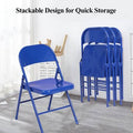 Set of 4 Metal Folding Chairs with Triple Braced Back, Blue U511084