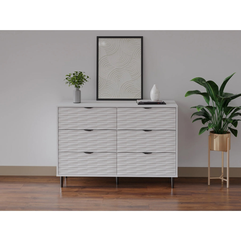 White Wood and Metal 6 Drawer Dresser D23553