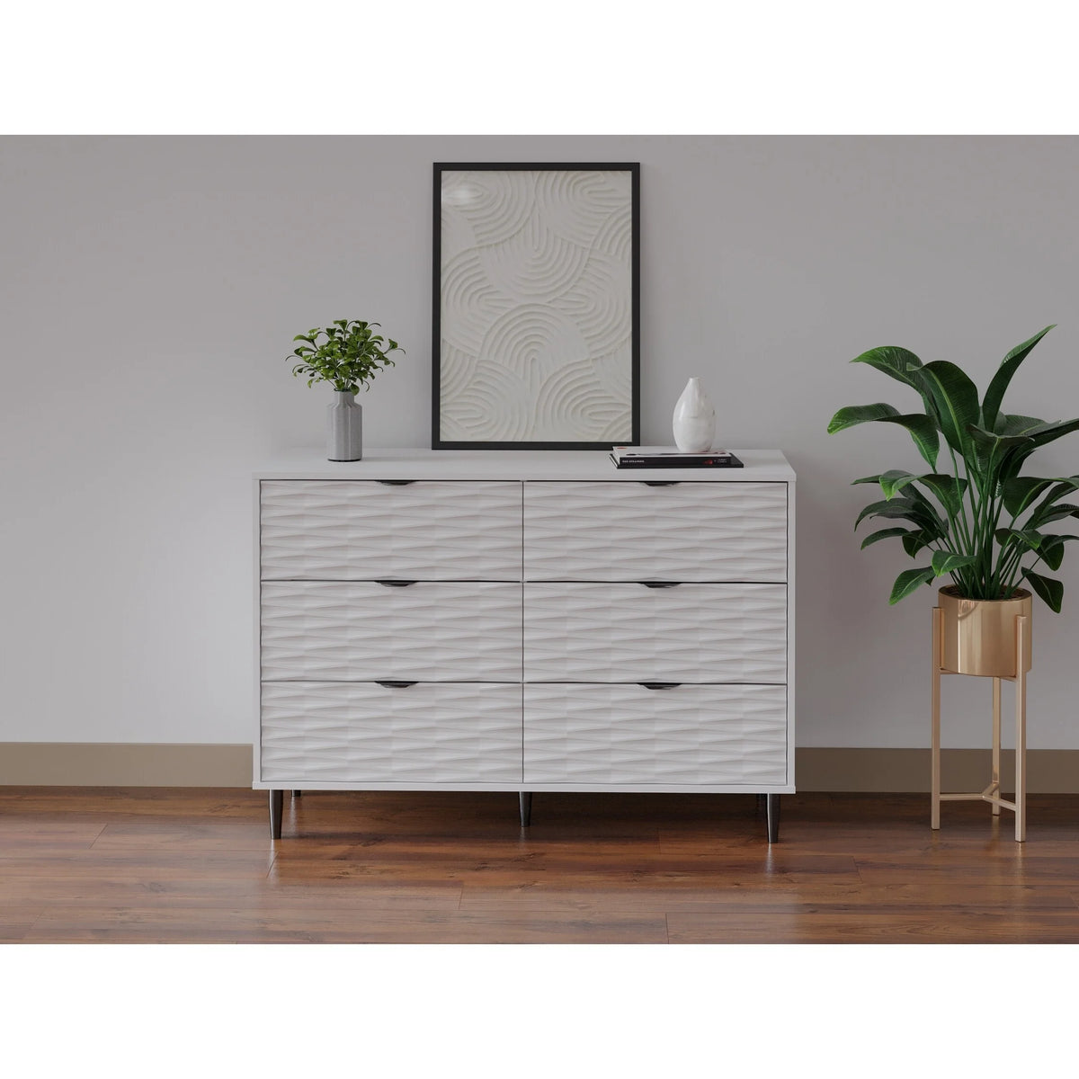 White Wood and Metal 6 Drawer Dresser D23553