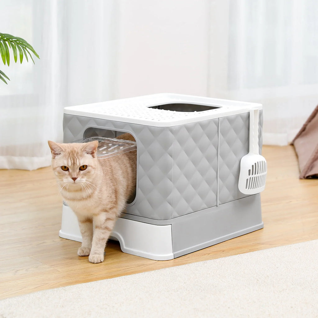 Enclosed Cat Litter Box with Lid Drawer Type Gray D15651
