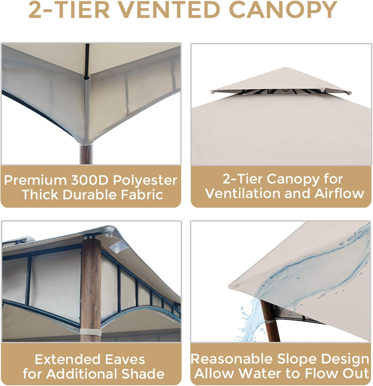 10x10 Waterproof Steel Gazebo (Beige) T171